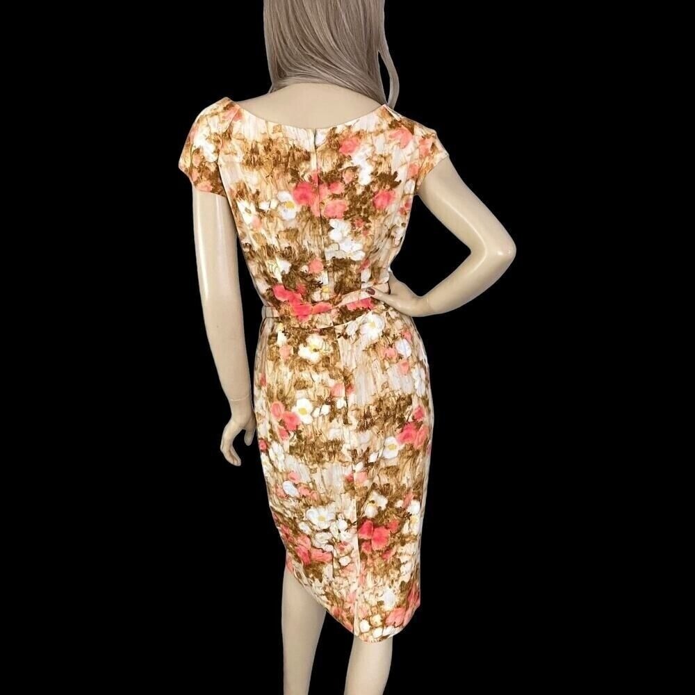 Vintage 50s Floral Silk Wiggle Dress Small | Hollywood Regency Mid Century Glam - Picture 7 of 9